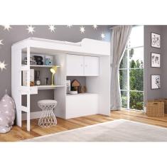 Cama Multifuncional com Báu e Estação de Trabalho Lion Montana Art in Móveis Branco