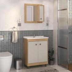 Gabinete para Banheiro com Cuba e Espelheira Essenza Carvalho Nature/Arenas