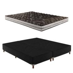 Box Queen Íris 42x158x198cm com Colchão Queen Unique D33 Plus Duoface 14x158x198cm Preto Elegancy