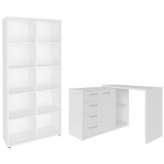 Mesa Escrivaninha Lagan E Estante Livreiro 90x187cm Lean A06 Branco - Mpozenato