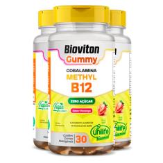 Kit 3 Gummy Vitamina B12 Methyl Unilife 30 gomas Morango