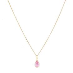Gargantilha Colar 50cm Ponto De Luz Pingente Gota Rosa Em Ouro 18k 750