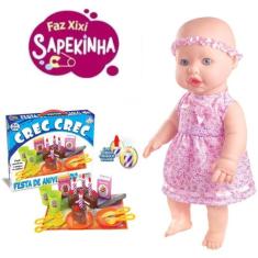 Kit Boneca Bebê Faz Xixi Sapekinha + Jogo Festa Aniversário - Milk Bri