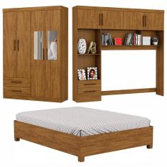 Guarda-Roupa Casal Modulado 4 Portas com Cama Hercules 4 Portas 4 Gavetas com Espelho - Cinamomo