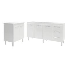 Balcão Cozinha Gabinete Para Pia 138 Cm Carine E Balcão Jane Para Microondas Ou Forno Elétrico Branco