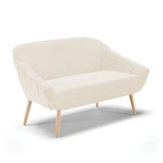 Namoradeira 02 Lugares Veludo Bege Pés Palito Natural - DROSSI