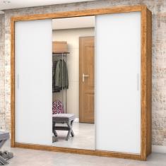 Guarda Roupa Casal com Espelho 3 Portas de Correr Luna Plus Carioca Móveis - Cinamomo/Branco