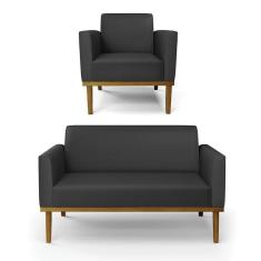 Sofá Namoradeira Com Poltrona Base De Madeira Fixa Castanho Marisa Corino Preto D03 - D?rossi