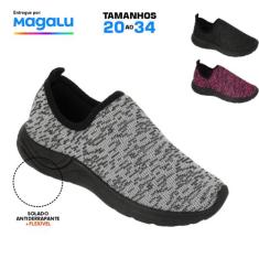 Tênis Menino Calce Fácil Mescla Preto Cinza Pink Sapato infantil Leve 