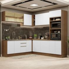 Cozinha Completa de Canto Madesa Glamy 459001 com Armário e Balcão (Sem Tampo e Pia) - Rustic/Branco