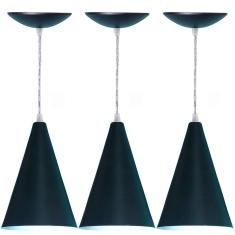 Kit 03 Luminárias Pendente Cone em Alumínio -Cor Preto Fosco