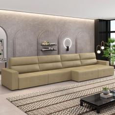 Sofá Retrátil 6 Lugares 364cm 4 Módulos Nero Couro Bege G52 - Gran Belo