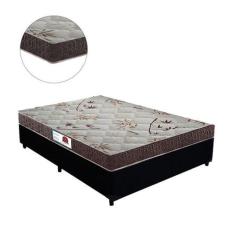 Cama Box Casal Colchão Espuma D45 Bordado + Box Sintético Preto 52x138x188