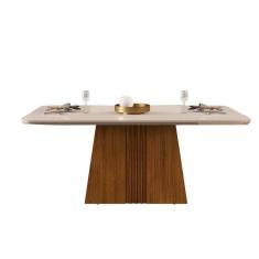 Mesa para Cozinha Italia + Tampo Madeirado Vidro 170x90cm Freijó/Off White - DJ Móveis