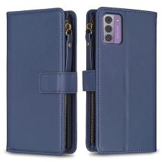 Capa para Nokia G42 com alça de pulso, 9 compartimentos para cartão, 1 carteira de couro com zíper, função de suporte, fecho magnético, capa para celular compatível com Nokia G42 de 6,5 polegadas