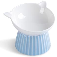 Wellbro Tigela elevada de cerâmica para gatos, tigela inclinada, anti-vômito para gatos em ambientes internos, alimentador de animais de estimação para gatos, filhotes, pode ser colocado no