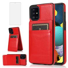 Capa de telefone para Samsung Galaxy A71 5G com protetor de tela de vidro temperado e suporte para cartão de crédito capa carteira suporte acessórios de celular de couro Glaxay A 71 G5 Gaxaly 71A S71