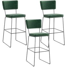 Kit 3 Banquetas Altas Base Em Aço Fixa Facto Verde Musgo