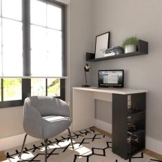 Conjunto de Mesa com Prateleiras Para Escritório ou Home Office 90 cm de Largura Branco/Preto