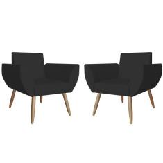Kit 02 Poltronas Decorativas Flora Pés Palito Suede Preto - DS Estofad