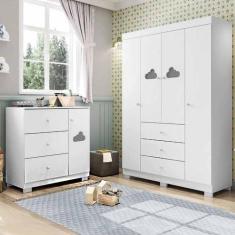 Jogo de Quarto Infantil Ane com Guarda Roupa e Cômoda Branco - Phoenix