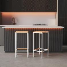 Banqueta em Aço Alta Industrial com Assento de Madeira Maciça 75cm - M