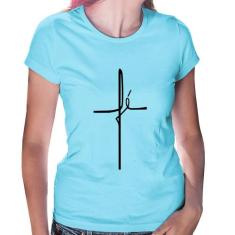 Baby Look Fé em Cruz - Foca na Moda, Azul bebê, GGG