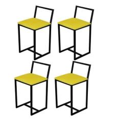 Kit 4 Banqueta Baixa Para Cozinha Preta Industrial Assento Estofado - 