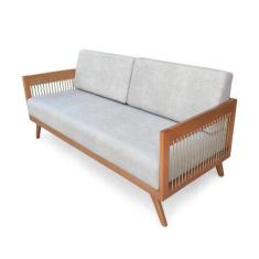 Sofá 2 Lugares Saibi Ozki 150 cm Poliéster Cinza Madeira Cedro Corda N