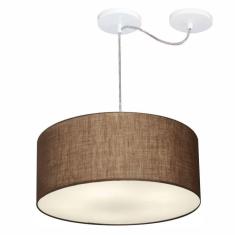 Lustre Pendente Cilíndrico Com Desvio De Centro Vivare Md-4147 Cúpula Em Tecido 50x25cm - Bivolt Café 127/220v