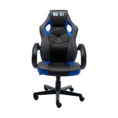 Cadeira Gamer Giratória Regulável em Couro Quest Fratini Preto/Azul