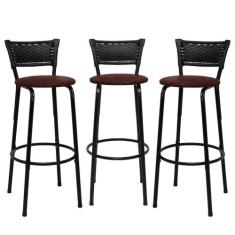 Kit 3 Banqueta Cadeira Alta Cozinha Balcão Bancada Acabamento Da Estru
