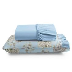 Jogo De Lençol Afrodite Solteiro 2 Peças Algodão 180 Fios Estampado Floral - Azul