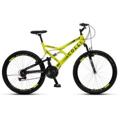 Bicicleta Colli GPS Aro 26 Aero, Tam 18 Freio V-Brake, Dupla Suspensão, 21V, Grip-Shift, Pedivela Triplo 34.7 Roda Livre 7V - Amarelo Neon