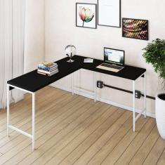 Mesa de Escritório em L Estilo Industrial 150x140cm Active Preto Ônix / Est.Branca