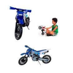 Moto Cross De Brinquedo Grande Mega Realista Trilha Azul