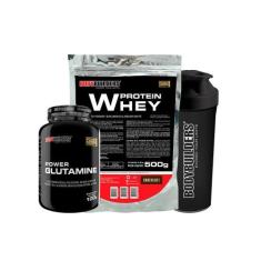 Kit Whey Protein Chocolate 500G Glutamina 100G Coqueteleira - Bodybuil