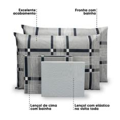 Lençol Casal 6 Pçs Estampado Percal 180 Fios Bainha 40cm altura - Bem 