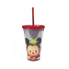 Copo Com Canudo Vermelho Mickey E Minnie Tsum Tsum 450ml Disney - Taim