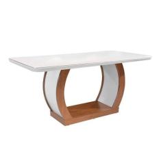 Mesa de Sala Jantar Jade + Tampo Madeirado Vidro Curvo 180x90cm Imbuia