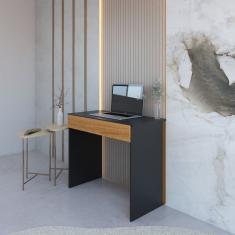 Mesa Escrivaninha com 1 Gaveta Sevilha Preto com Amadeirado Freijó