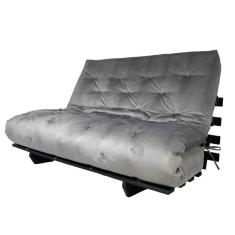 Sofa Cama Casal Futon Oriental Cinza Com Madeira Maciça Nobre