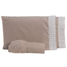 Jogo De Cama Casal Padrão 03Pçs Percal Liso 200 Fios Caqui