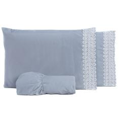 Jogo De Cama Casal Padrão 03Pçs Percal Liso 200 Fios Cinza