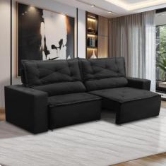 Sofá Retrátil e Reclinável 3 lugares com Molas 2,00m Laura Suede Preto