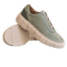 Tênis Casual em Couro Recortes Collors - Kifer, Verde, Oliva, 35