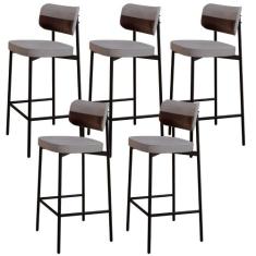 Kit 05 Banquetas Alta Bar Cozinha Sala De Jantar Aço Preto Kaira C01 L
