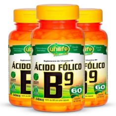 Kit 3 Vitamina B9 Ácido Fólico 60 Cápsulas Unilife