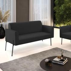 Sofá Namoradeira 2 Lugares Pé de Ferro Preto Marisa material sintético