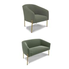 Sofá Namoradeira e Poltrona Pé Ferro Dourado Stella Bouclê Verde Pista